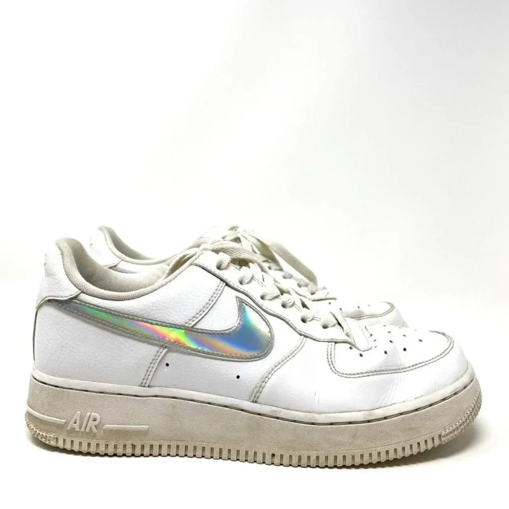 Nike Air Force 1 Low White Iridescent Swoosh Swoop Sneaker Shoe Size 8.5